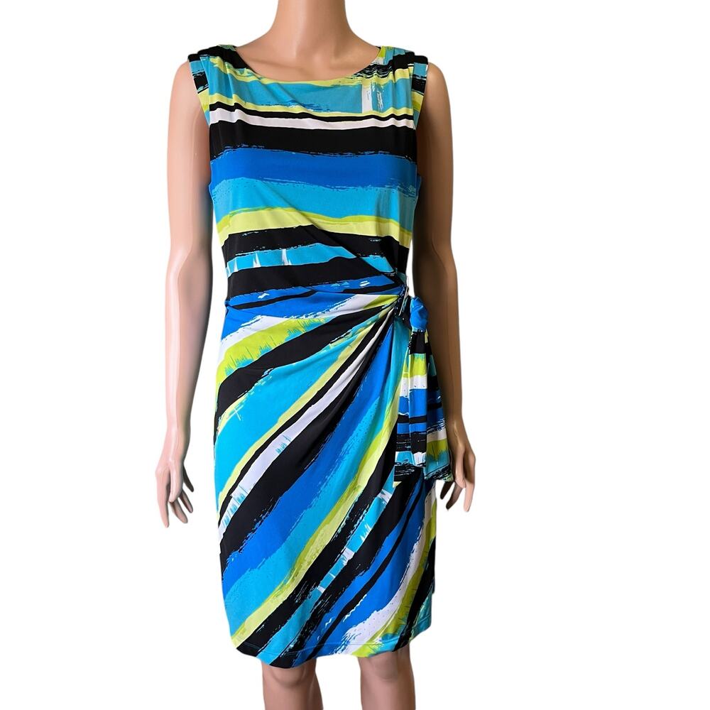 Tahari By Arthur S. Levine Multicolor Faux Wrap Dress 8P Career Party Preppy